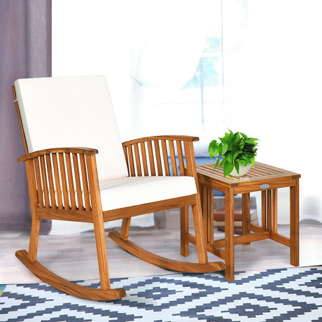 Juego de 2 mecedoras y mesa de patio de madera de acacia
