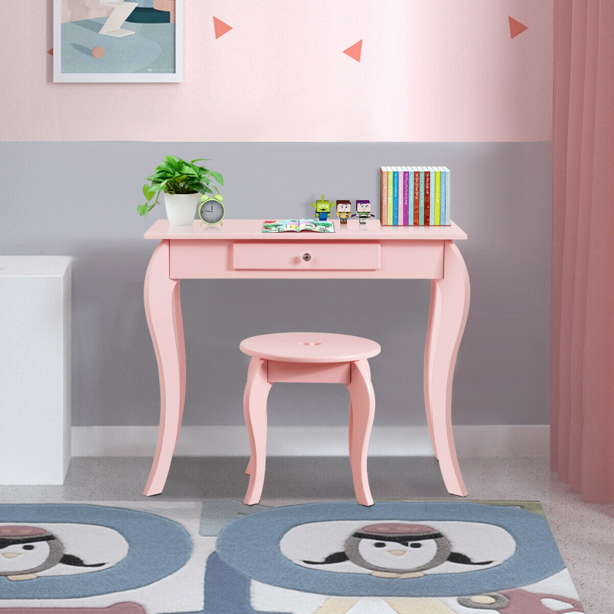 Juego de mesa de tocador de maquillaje de princesa para niños con espejo