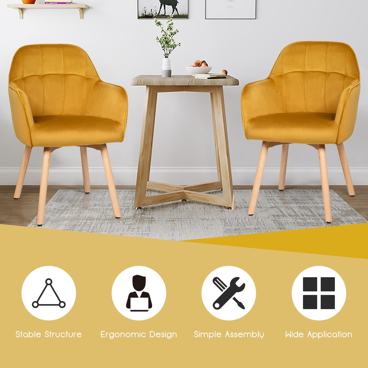 Juego de 2 sillones decorativos de ocio de respaldo medio - Amarillo