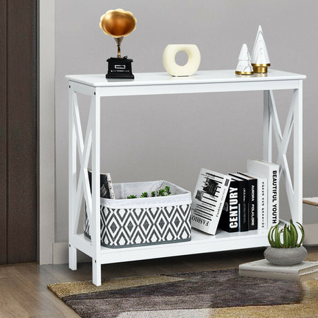 Mesa auxiliar de sofá de 2 niveles con diseño en X