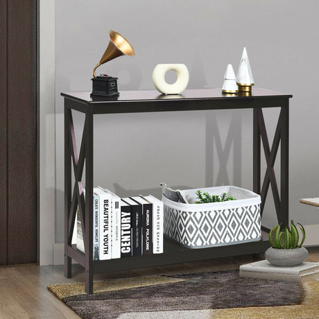 Mesa auxiliar de sofá de 2 niveles con diseño en X
