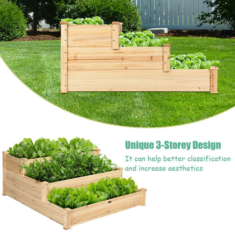 Cama de jardín elevada de madera de 3 niveles