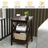 3-Tier Nightstand End Table with X Design Storage