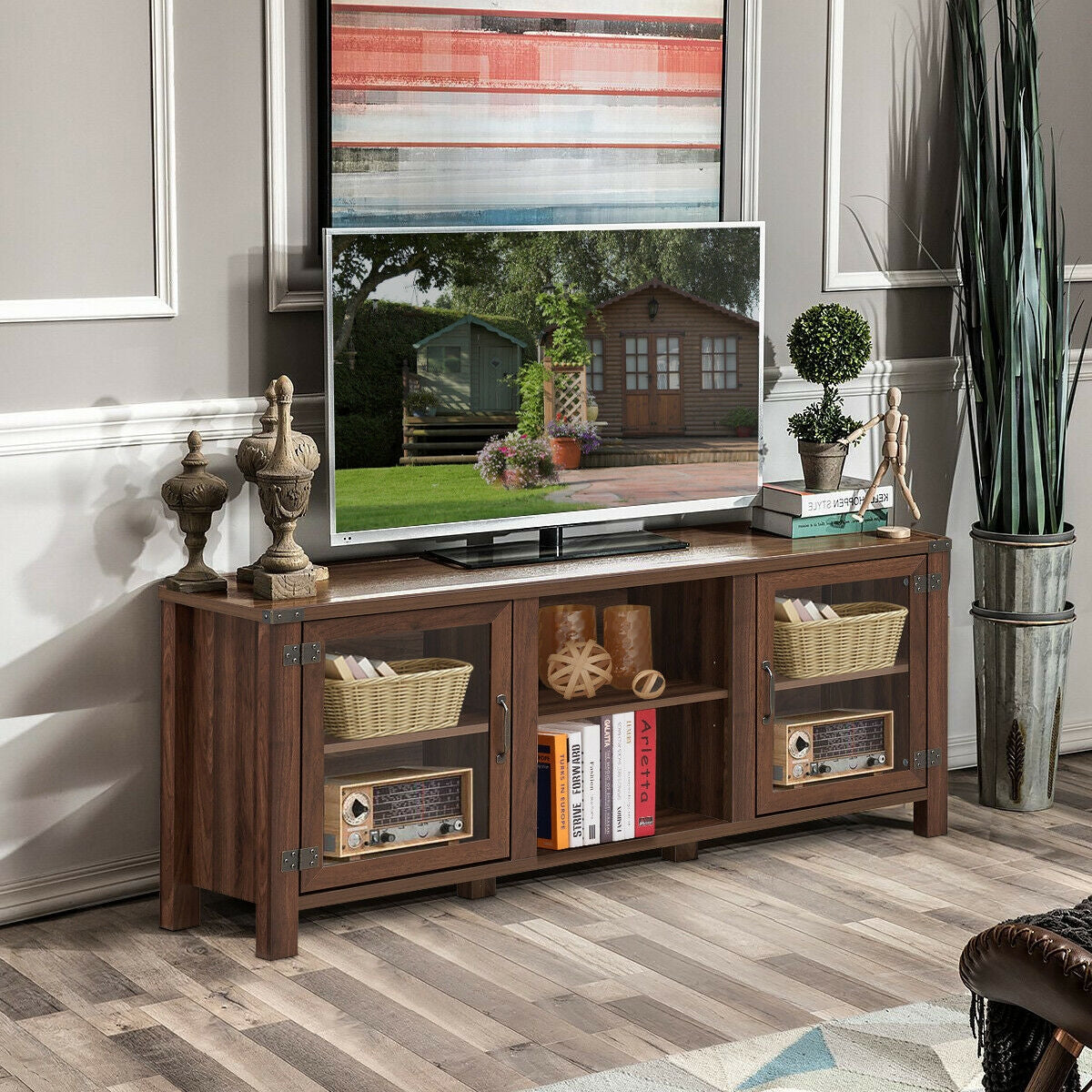 Mueble para TV y centro de entretenimiento para televisores de hasta 65 pulgadas con gabinetes de almacenamiento