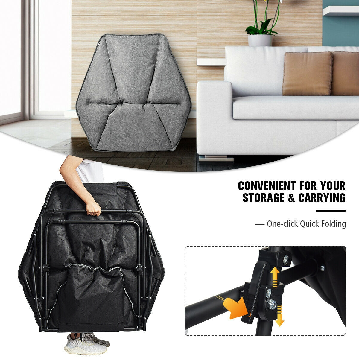 Silla de camping de ocio plegable de gran tamaño con estructura de hierro resistente