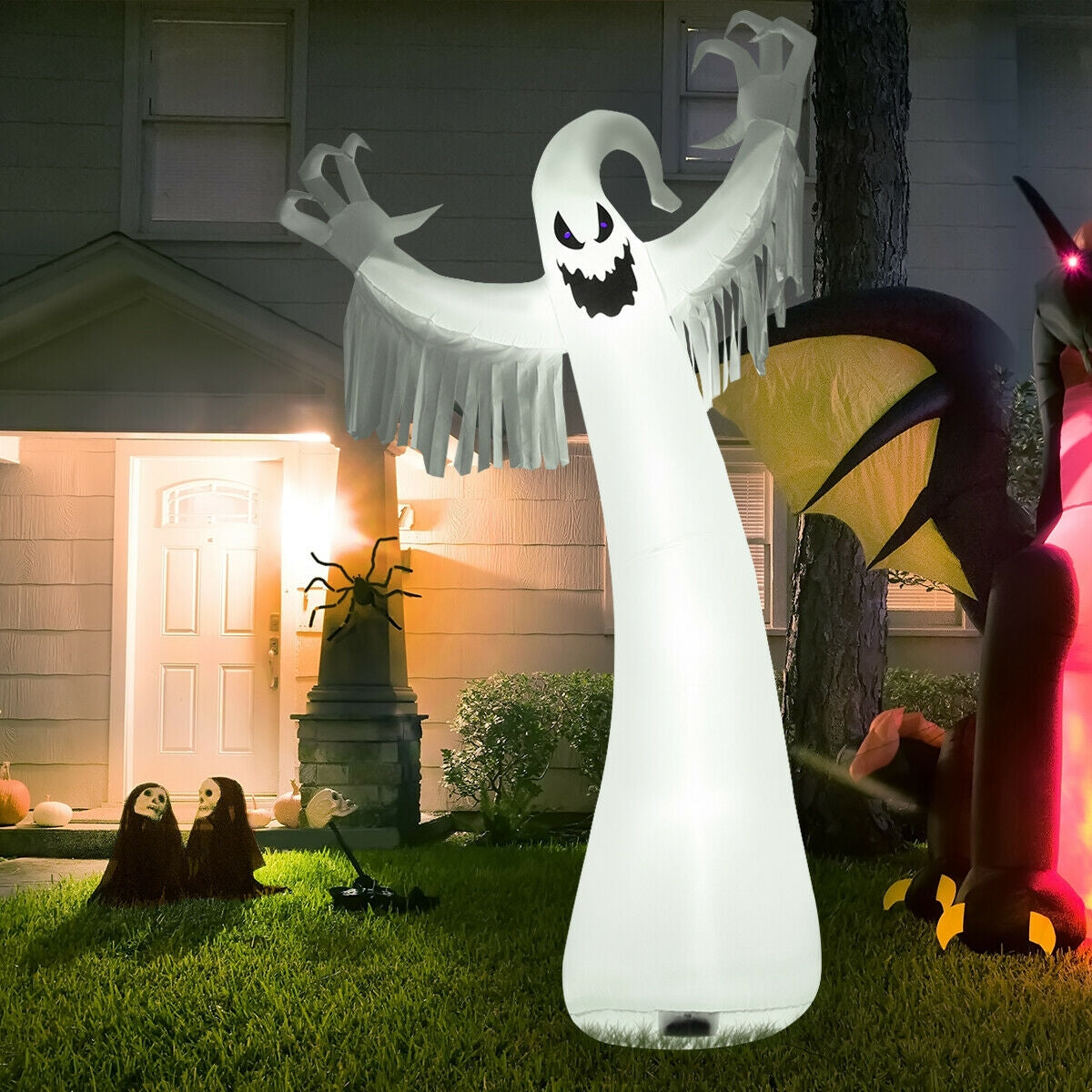 Fantasma espeluznante inflable de Halloween de 12 pies con soplador y luces LED