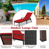 Tumbona reclinable de ratán para patio con respaldo ajustable y cojín