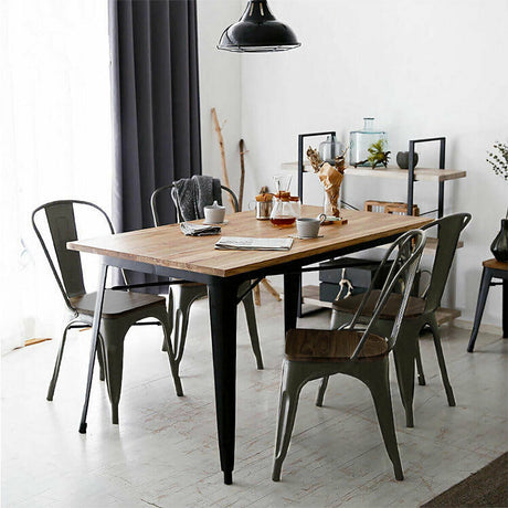 4 sillas de comedor metálicas apilables estilo Tolix con asiento de madera