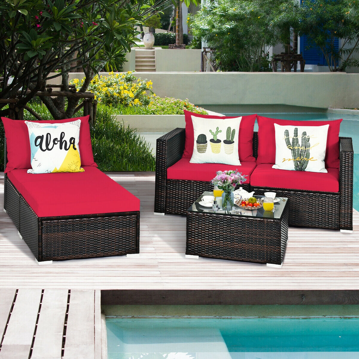 Juego de muebles de ratán para patio de 5 piezas