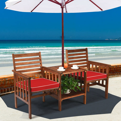 Juego de 3 piezas de mesa y sillas de patio para exteriores, loveseat de madera de acacia