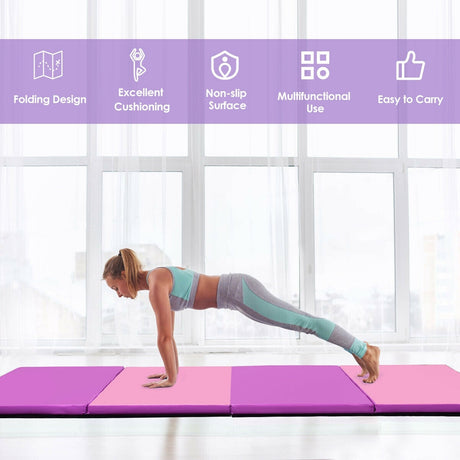 Colchoneta de gimnasia plegable de 4 pies x 10 pies de grosor - Rosa y morado