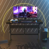 Escritorio de juegos neumático de altura ajustable en forma de T con bandeja para regleta - Negro