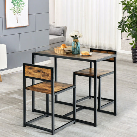 Juego de comedor de 3 piezas, mesa compacta y 2 sillas con estructura metálica para espacios pequeños