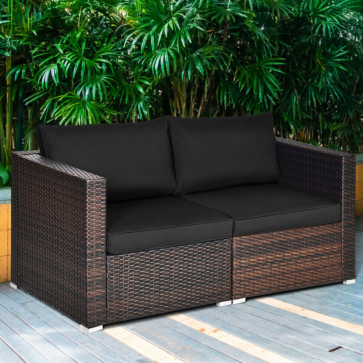 Juego de sofá seccional de mimbre de 2 piezas para patio - Beige