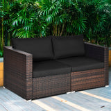 Juego de sofá seccional de mimbre de 2 piezas para patio - Beige
