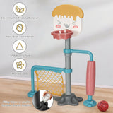Juego de soporte de baloncesto 3 en 1 de altura ajustable con fútbol y rodillo
