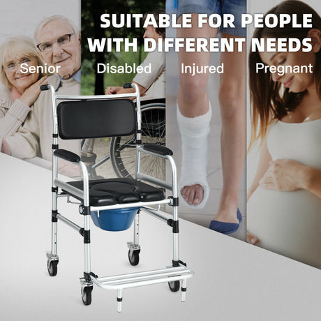 Silla de ruedas de aluminio 2 en 1 para ducha e inodoro con ruedas con bloqueo