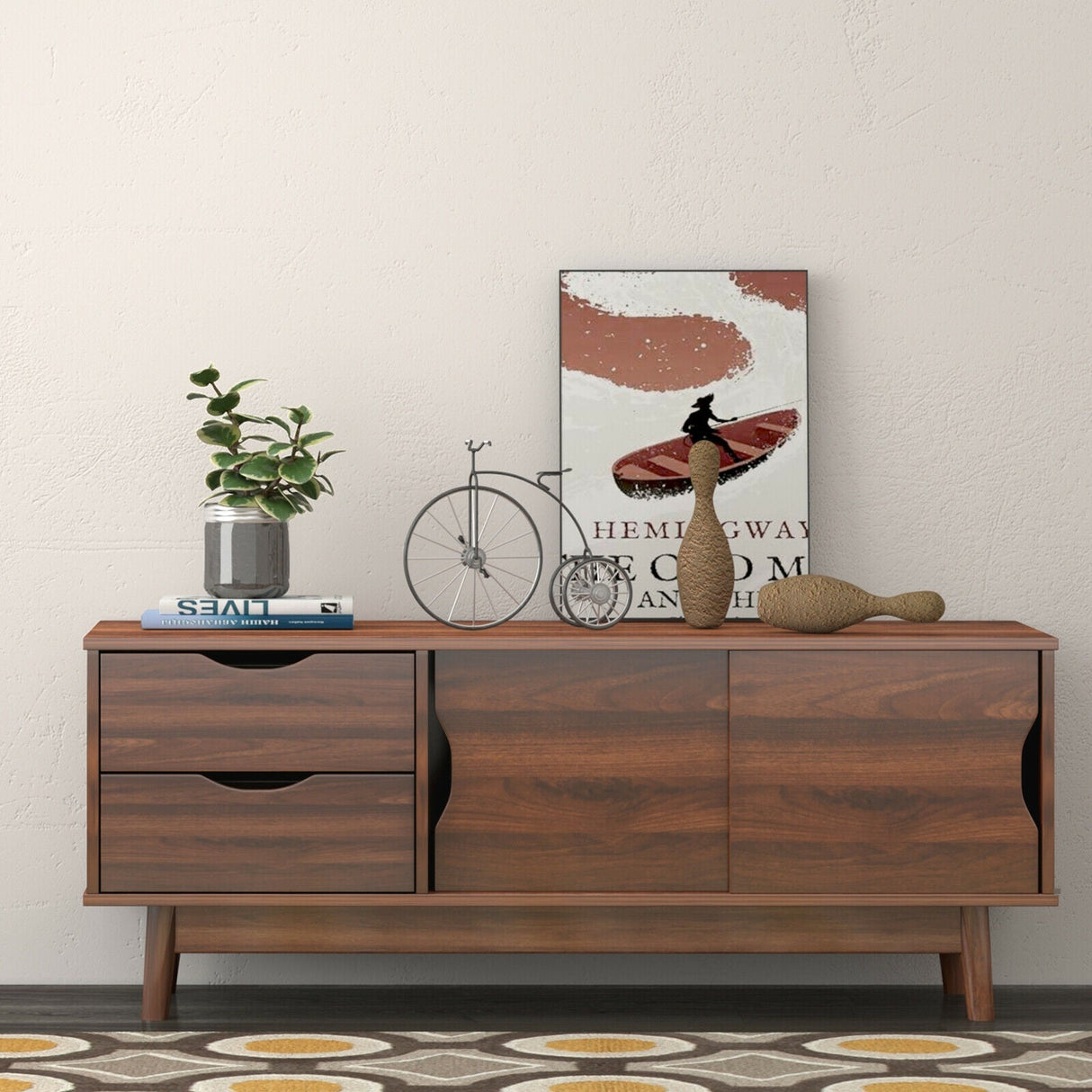Mueble de TV para televisores de hasta 60 pulgadas, mesa consola multimedia con almacenamiento con puertas