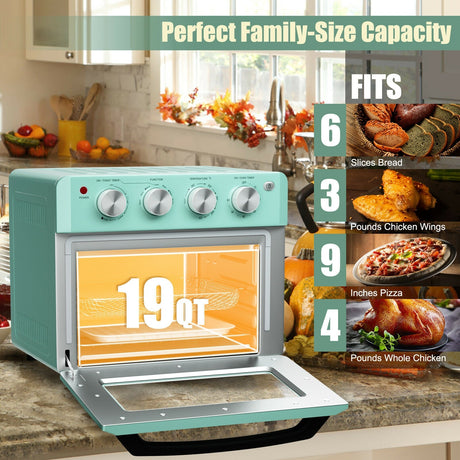 Horno Tostador de Convección y Freidora de Aire de 19 Qt con 5 Accesorios - Verde