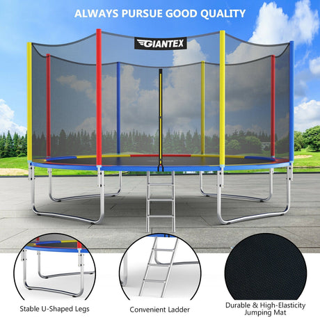 Cama elástica de 14 pies con red de seguridad y escalera, para exteriores, para niños y adultos