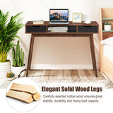 Escritorio de computadora elegante con 2 cajones y patas de madera maciza