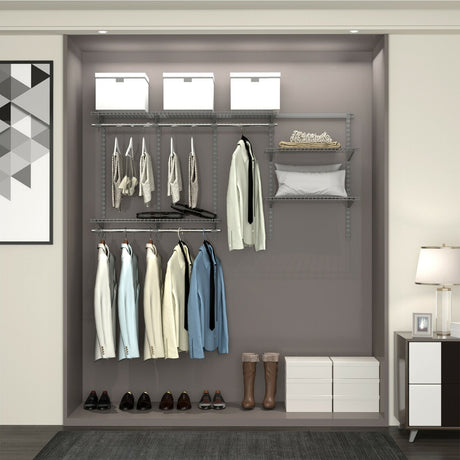 Kit organizador de sistema de armario de pared de 0,9 a 1,8 m con barra para colgar - Gris