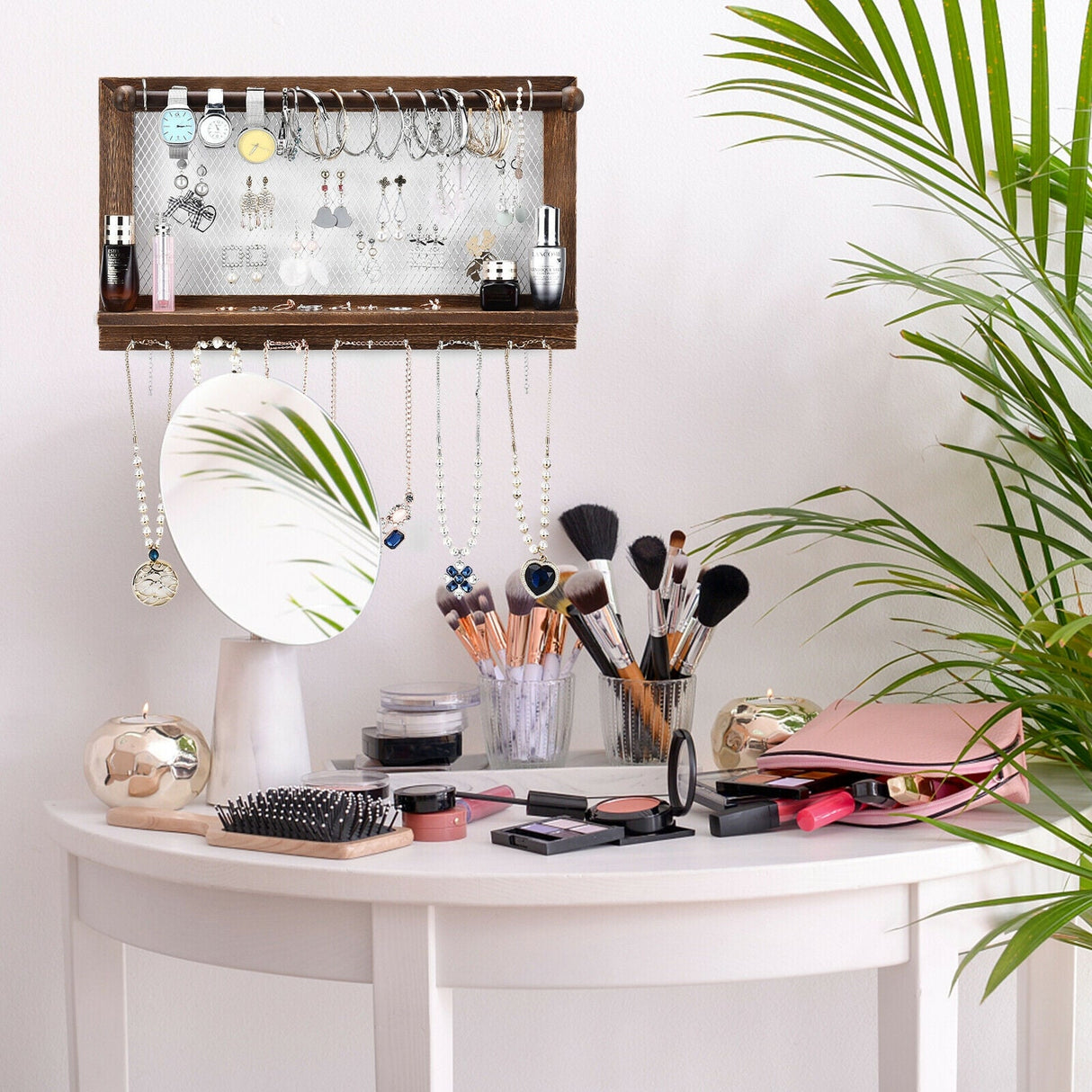 Expositor de joyas de pared con barra extraíble para pulseras
