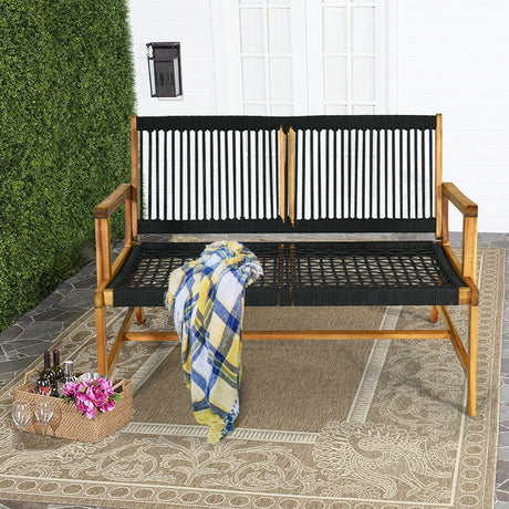 Banco de jardín de madera de acacia para 2 personas para balcón y patio