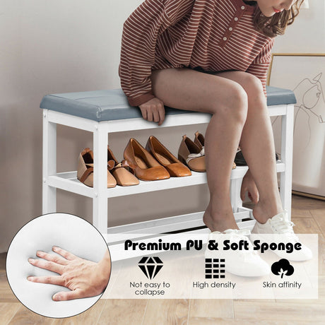 Banco zapatero de madera de 2 niveles con asiento acolchado