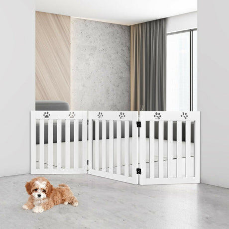 Puerta plegable de madera independiente para perros de 24 pulgadas con bisagra flexible de 360° para mascotas