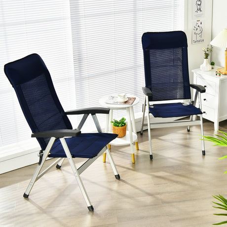 2 sillas de comedor para patio con reposacabezas portátil ajustable - Azul