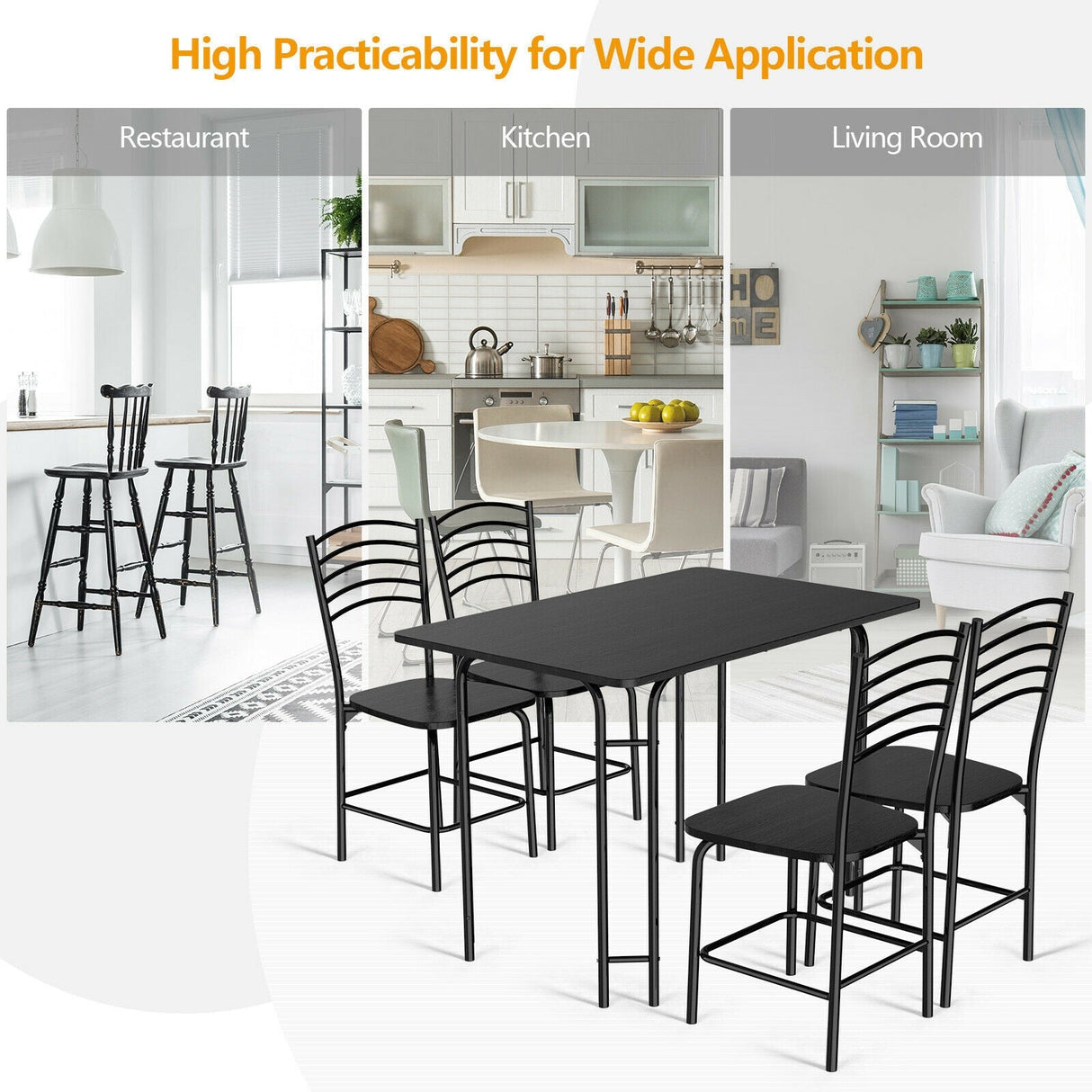 Juego de comedor rectangular de madera de 5 piezas