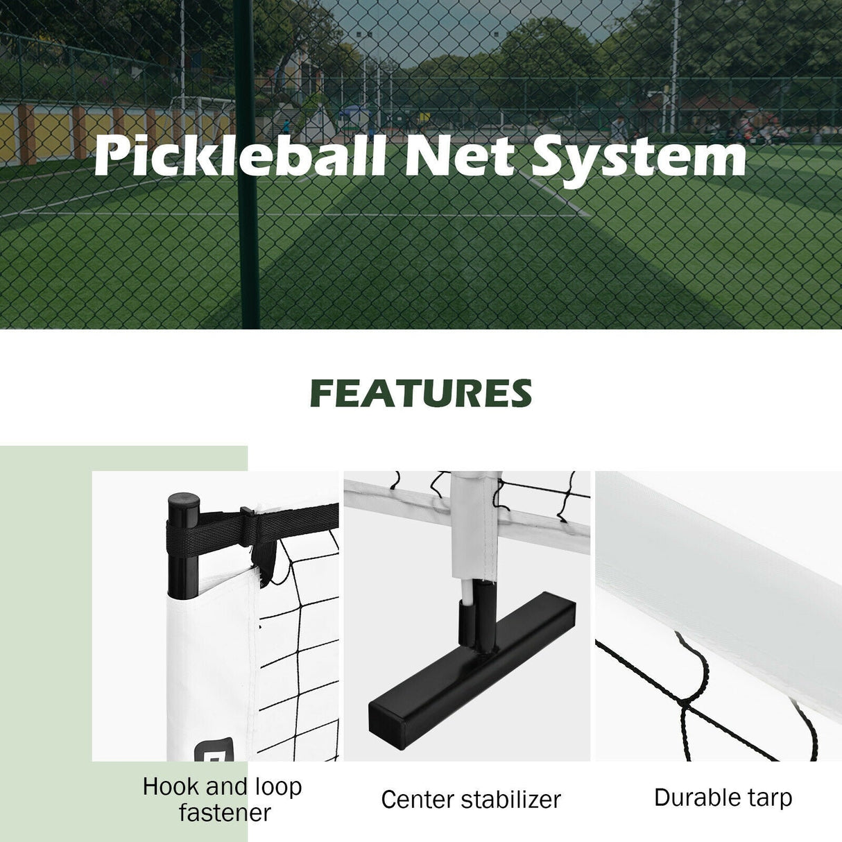 Sistema de red de pickleball portátil de 22 pies con bolsa de transporte para juegos interiores y exteriores