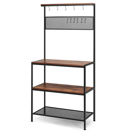 Estante de cocina de 4 niveles con ganchos y panel de malla