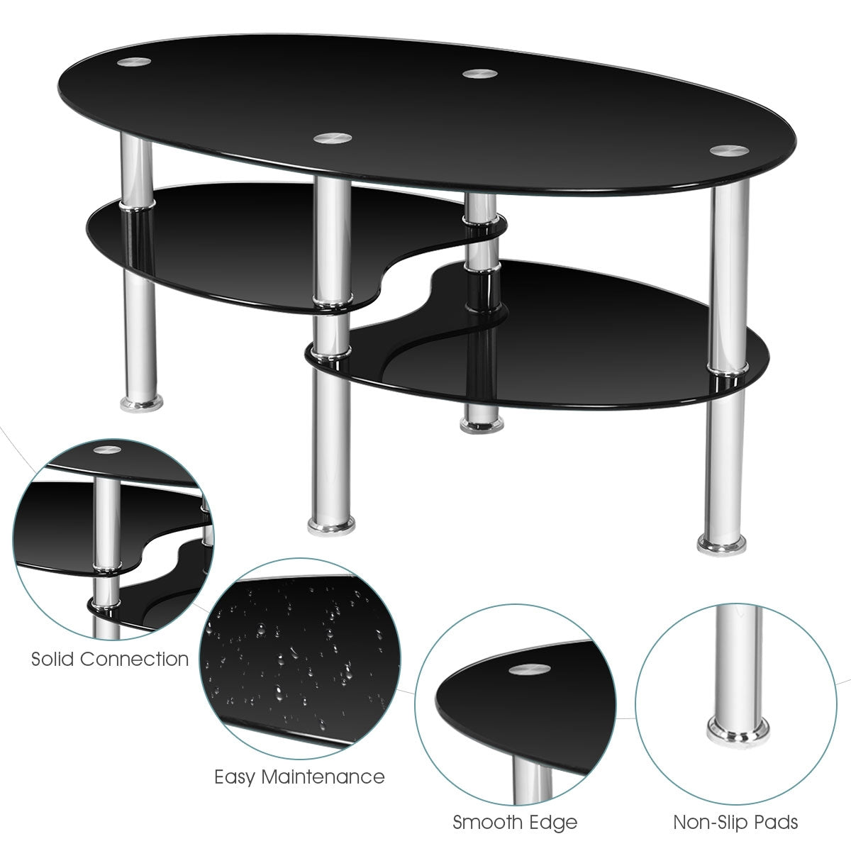 Mesa de centro ovalada de cristal templado