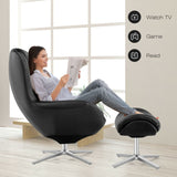 Sillón reclinable giratorio 360° de cuero con otomana y base de aleación de aluminio