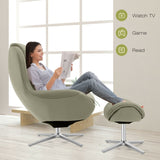 Sillón reclinable giratorio 360° de cuero con otomana y base de aleación de aluminio