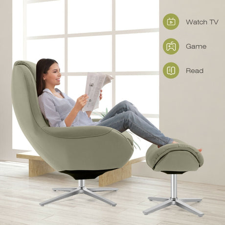 Sillón reclinable giratorio 360° de cuero con otomana y base de aleación de aluminio