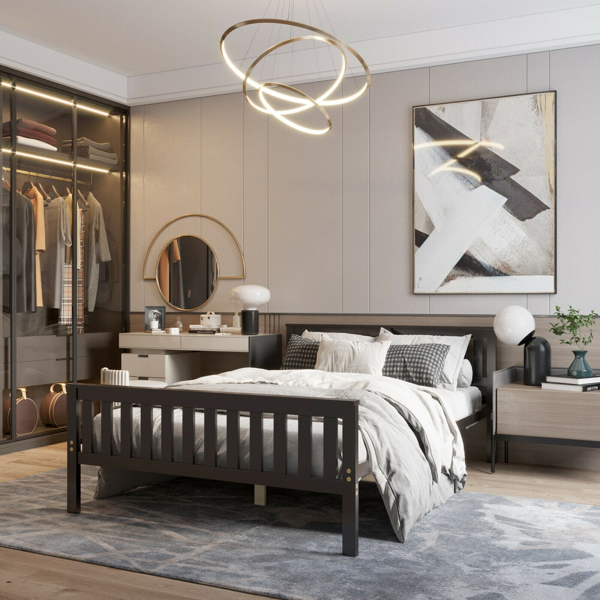Cama Plataforma de Madera Tamaño Completo con Cabecera