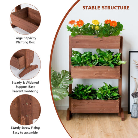 Macetero elevado de 3 niveles con escalera desmontable y estante ajustable