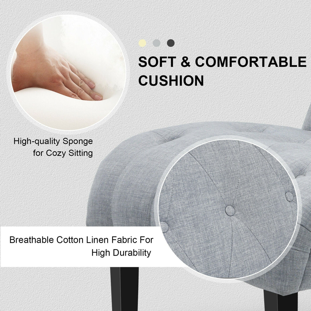 Cotton Linen Fabric Armless Accent Chair with Adjustable Foot Pads