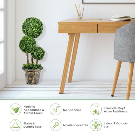 Árbol topiario artificial de bola triple de 30 pulgadas para interior y exterior con protección UV