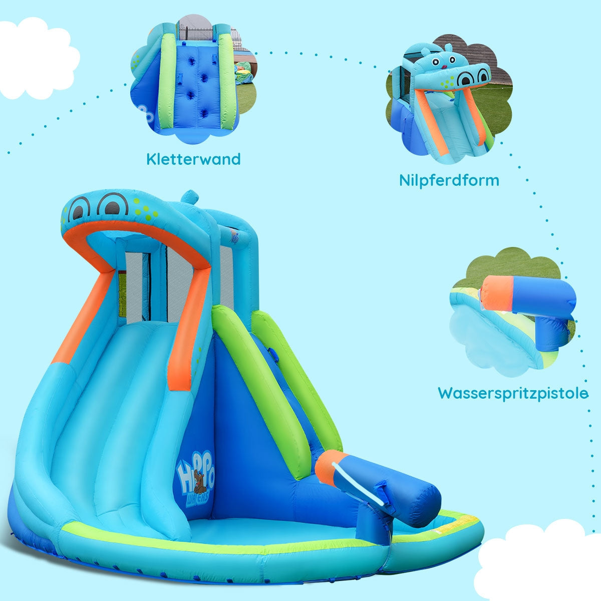 Piscina Inflable de Agua con Salpicaduras y Tobogán Sin Soplador