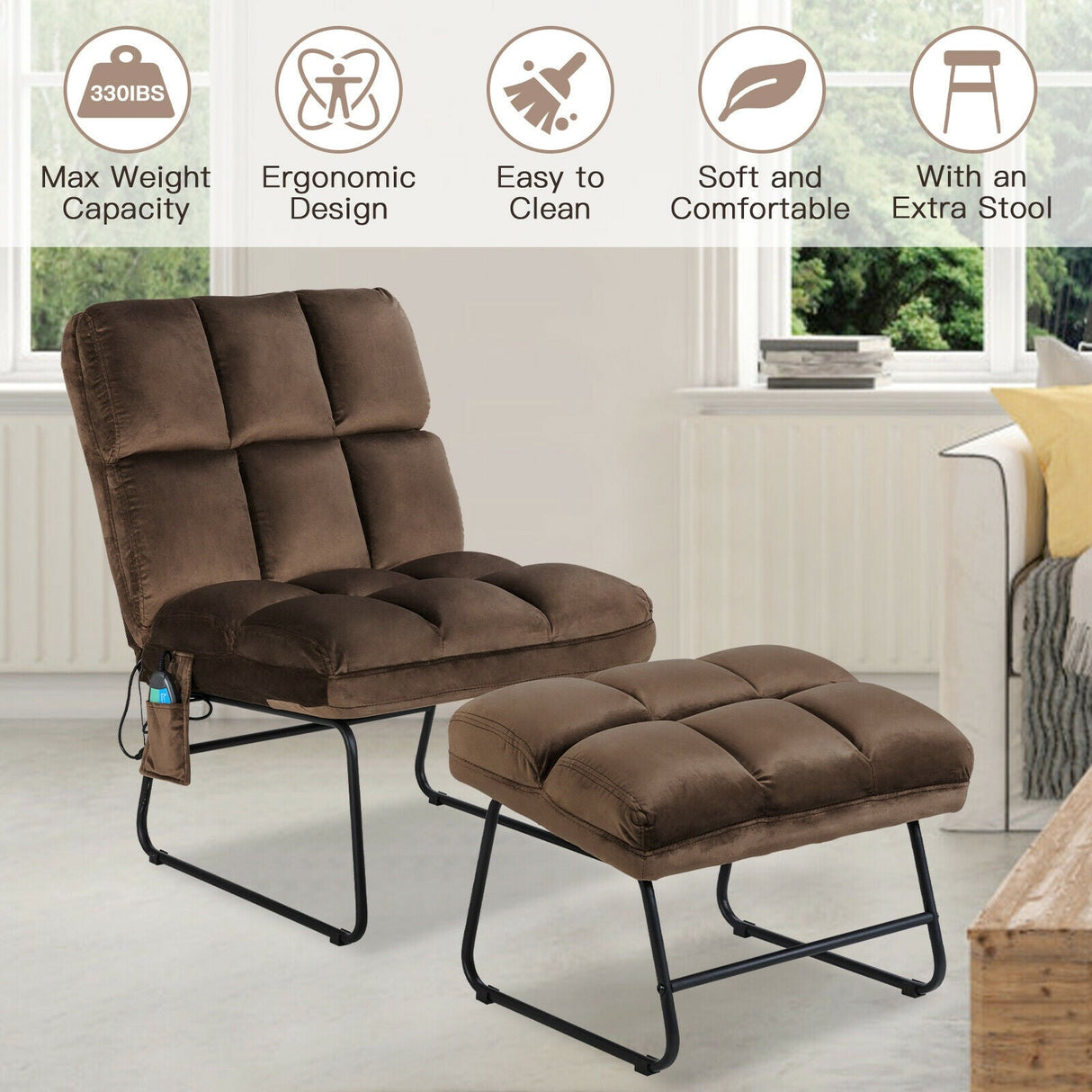 Sillones reclinables de masaje de terciopelo con control remoto y bolsillo lateral