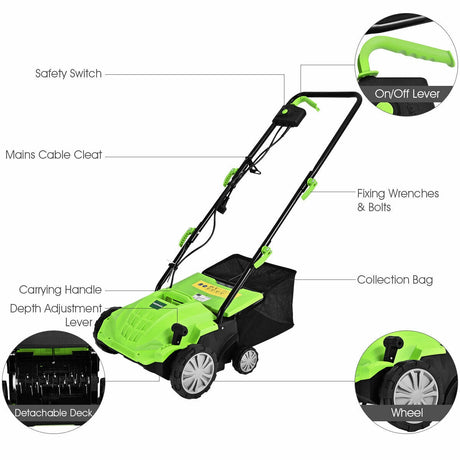 Escarificador eléctrico de 13 pulgadas y 12 amperios con bolsa recolectora y cuchillas extraíbles