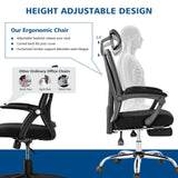 Ergonomic Recliner Mesh Office Chair with Adjustable Footrest-Black