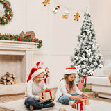 Árbol de Navidad Artificial de 1.83 m con Aspecto Nevado, Bisagras, Bayas y Flores de Pascua