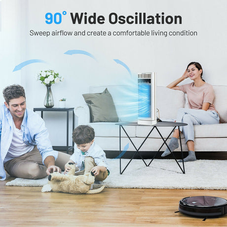 Miniventilador de torre oscilante de 14 pulgadas con 3 velocidades y temporizador, para escritorio