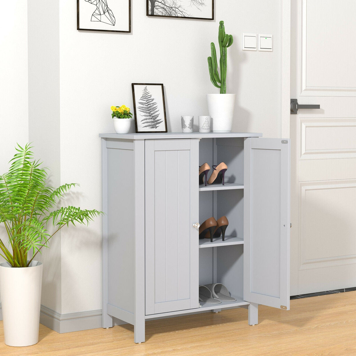 Organizador de almacenamiento de pie para baño de 2 puertas con ahorro de espacio