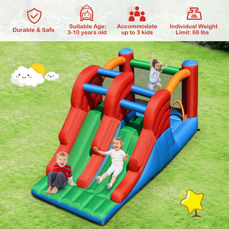 Castillo hinchable 3 en 1 de doble tobogán sin soplador